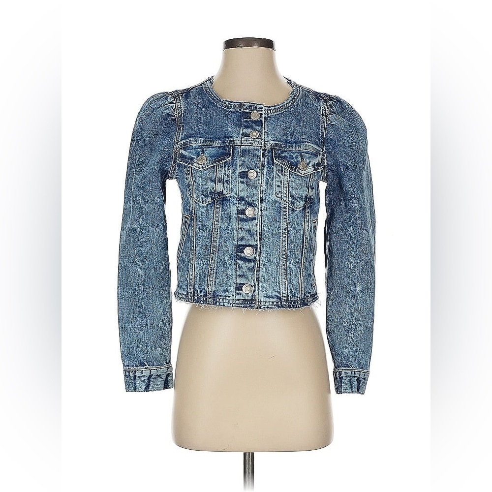 Women’s Collarless cropped denim jacket